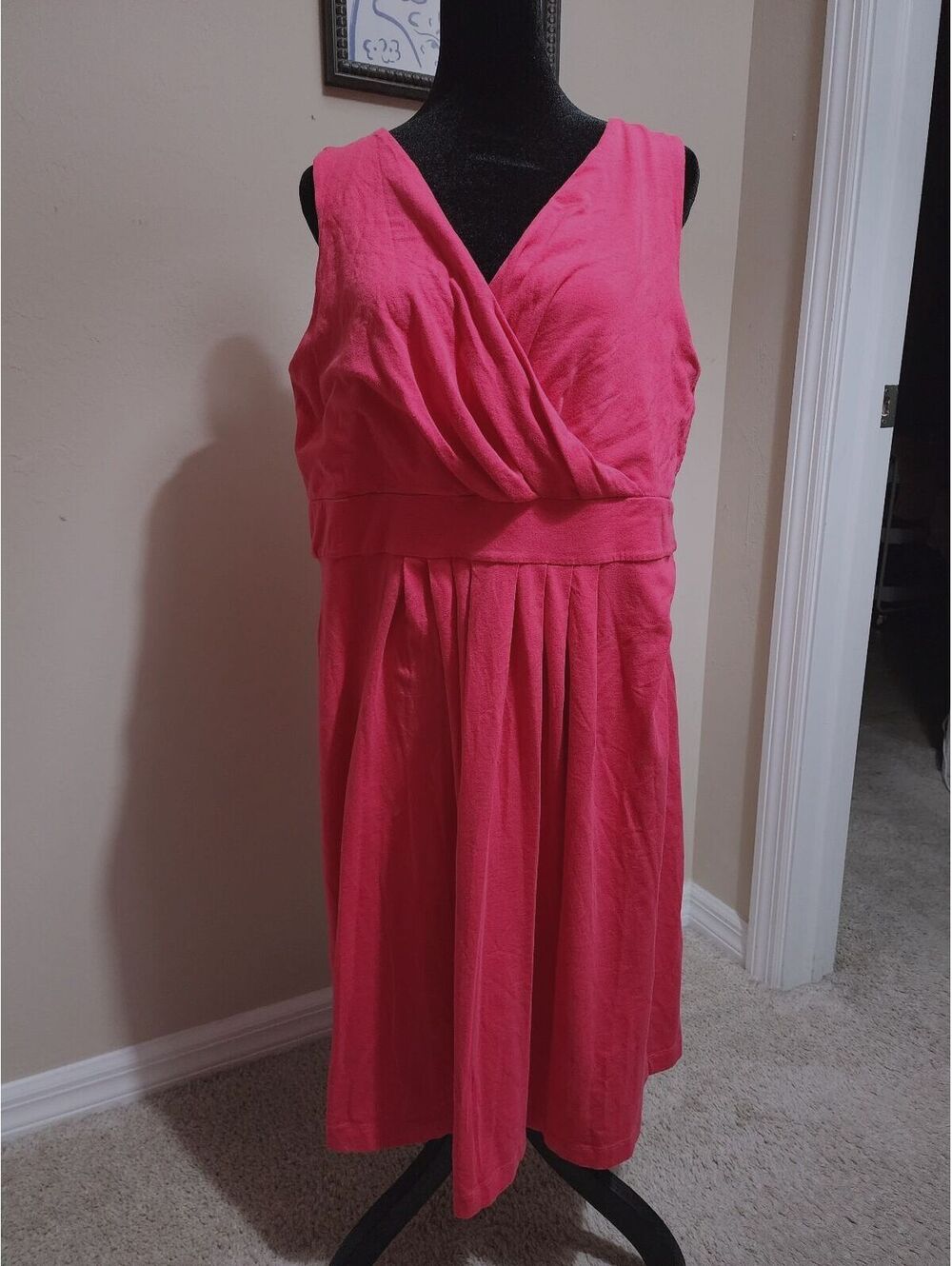 Lands' End Women's Sleeveless Pink Wrap Dress XL